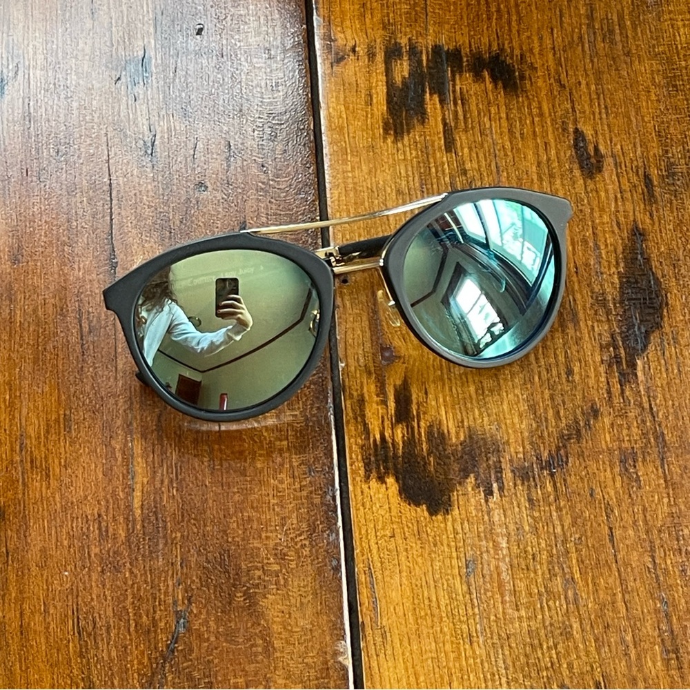 Juicy Couture | black and gold frames, blue lenses sunglasses AND case!